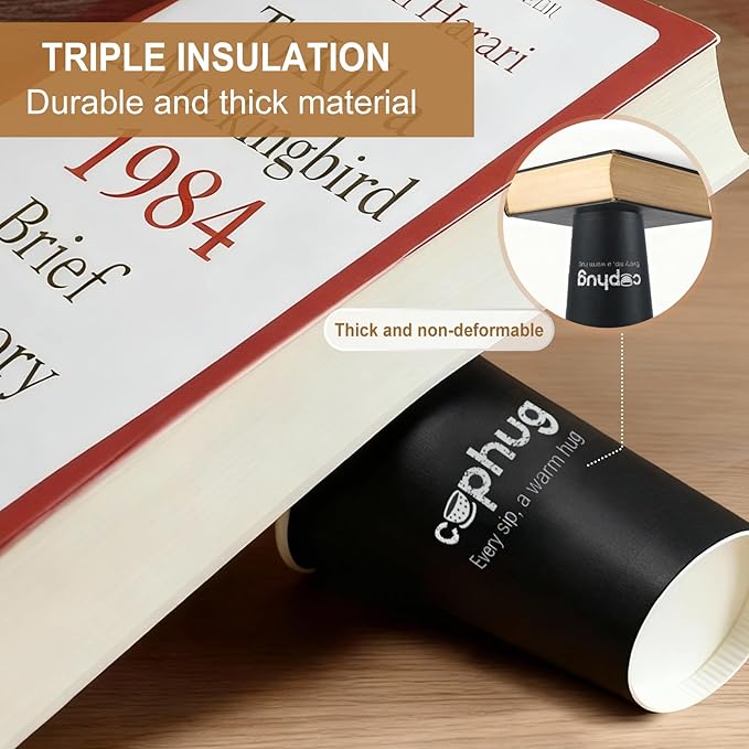 100 Pack 16 oz Coffee Cups,Disposable Hot Drink Paper Cups with Lids & Sleeves - 16 Ounce Black Party Cups Perfect for Hot Beverages, Party, Office, and Home Use