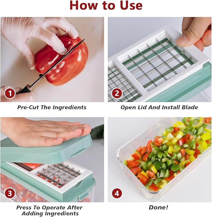 Vegetable Chopper, Onion Dicer, Mandoline Slicer, Food Chopper with Container, Vegetable Cutter for Salad Potato Carrot Garlic（2 Blades, Blue White）