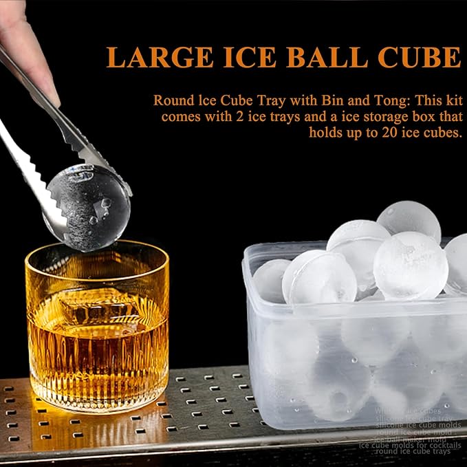 Round Ice Cube Mold,1.8 INCH x 8,Whiskey Ice Cubes Mold,Circle Ice Cube Tray with Lid,Ice Ball Maker Mold Sphere Ice Cube,Large Ice Cube Molds for Whiskey,Cocktails,Coffee