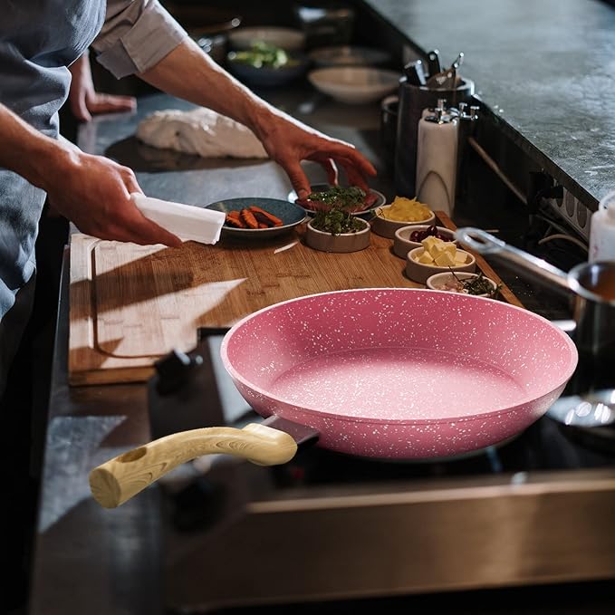 8-Inch Pink Nonstick Egg Pan, PFOA-Free Stone Cookware Skillet, Induction Compatible