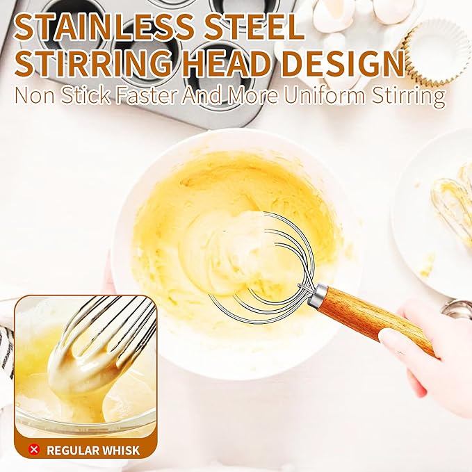 TEEVEA Danish Dough Whisk for Sourdough, Wood Handle & Stainless Steel