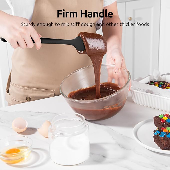 U-Taste Silicone Baking Spatula Set: 480ºF High Heat Resistant, Food Grade Flexible Rubber Kitchen Cooking Mixing Scraper, Food Grade Seamless Utensil for Nonstick Cookware Set of 3 (Black)