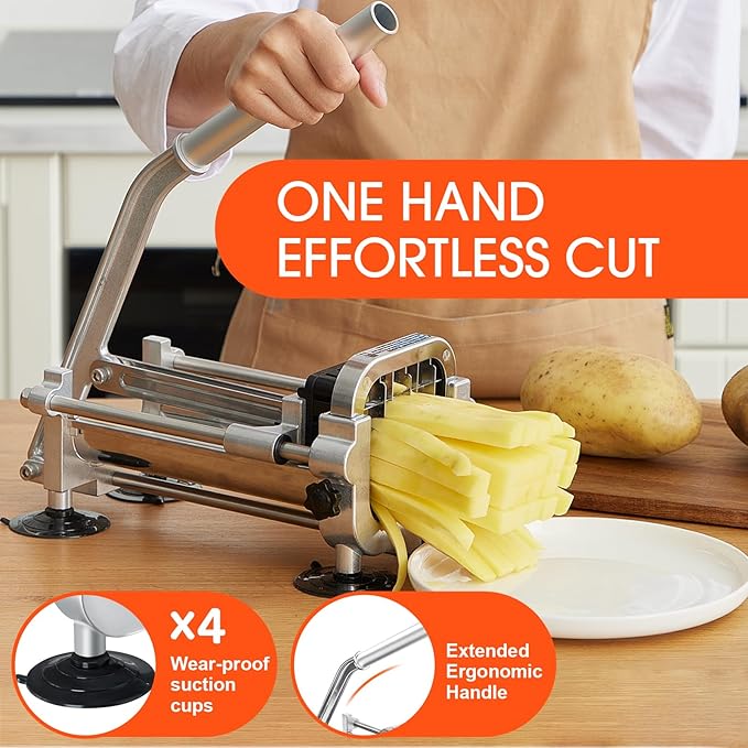 French Fry Cutter, Stainless Steel Potato Cutter with 1/2 Inch, 3/8 Inch and 1/4 Inch Blades (Manual Cutter, 1/2 '' & 3/8 '' & 1/4 '' Blade)