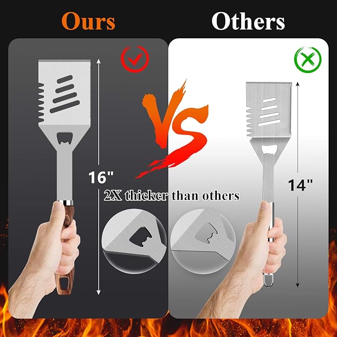 ROMANTICIST 27pcs Heavy Duty Grilling Gifts for Men Dad Christmas, Extra Thick BBQ Accessories Tools Set, Stainless Steel Grill Utensils Kit with Meat Claws, Carrying Bag for Outdoor Camping Brown