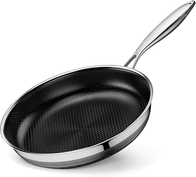 Innerwell Stainless Steel Frying Pans 11 Inch Titanium Ceramic Nonstick Frying Pans Hybrid Tri-Ply Nonstick Honeycomb Kitchen Cooking Pan Compatible with All Cooktops PFOA/PFAS/PTFE Free