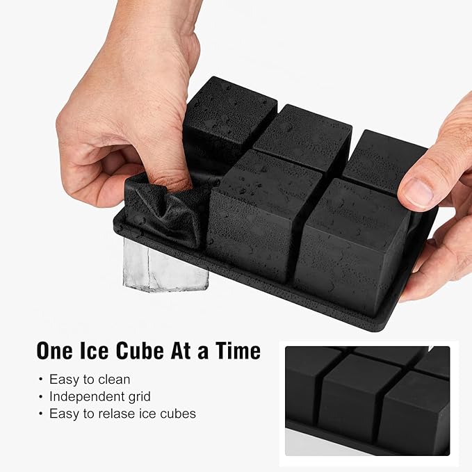 Samuelworld Large Ice Cube Tray with Lid and Bin: 2 Inch Silicone Old Fashioned Ice Cube Mold with Lid and Bin, Big Square Ice Cube Maker for Whiskey-3 Pack (With Ice Tong)