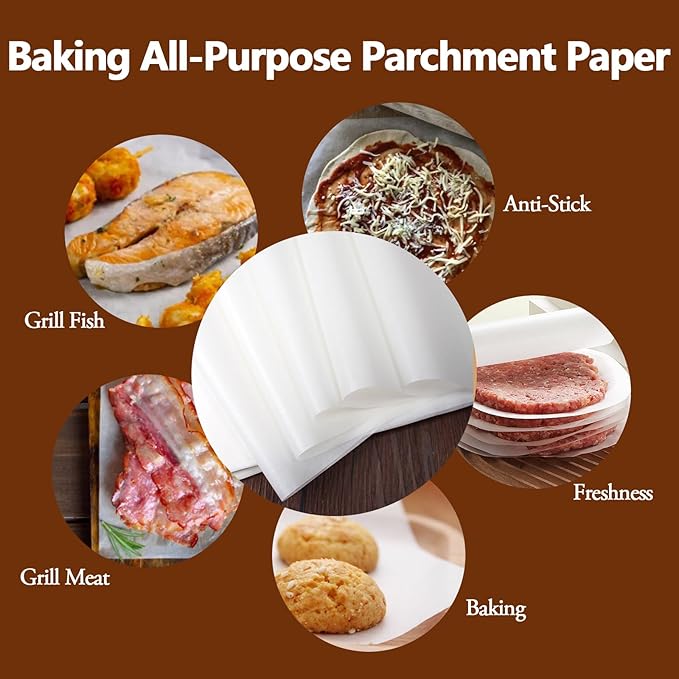 200PCS Thickened Precut Parchment Paper Sheets, 9×13 In Heavy Duty Non-Toxic & Unbleached Parchment Baking Paper for Baking, Grilling, Non-Stick & Comes in Convenient Packaging, Brown