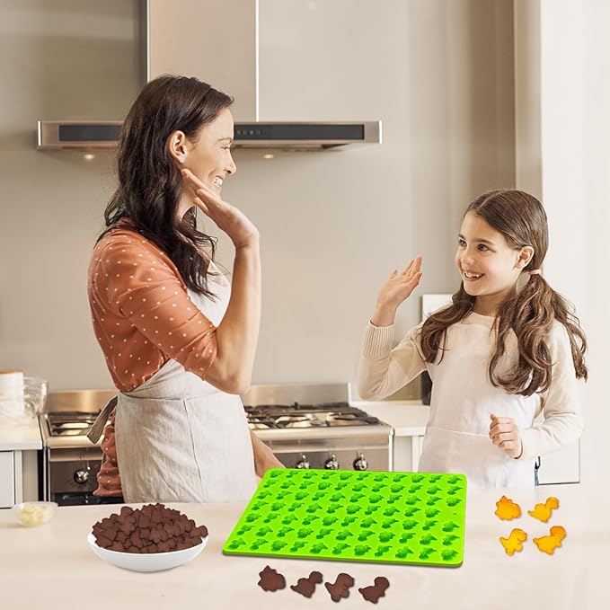 2 PCS Gummy Dinosaur Candy Molds Silicone, 152 Cavity Dinosaur Mini Silicone Mold for Chocolate, Fondant, Candy, Biscuits, Cookie, Jelly,Ice Cube and Dog Training Commands Concept