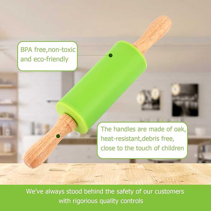 Mini Silicone Rolling Pin for Kids, Non-stick Surface Wood Handle, 9 Inch 20 Pack