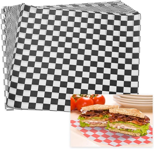 PATIKIL 8.7" x 8.7" Waxed Paper Sheets, 100Pcs Square Pattern Oil-absorbing Dry Food Wrapping Paper for Bakery Coffee Shop Home Baking Kitchen DIY, Black