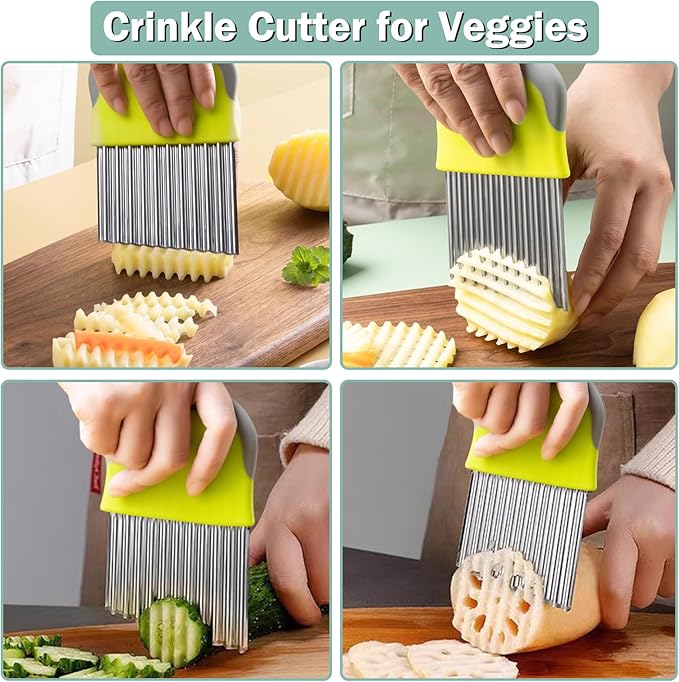 FANTEXY Crinkle Cutter for Veggies Potato Cutter for Fries, Stainless Steel Blade, Potato Slicer French Fry Crinkle Cutter, Crinkle Chopper Wavy Cutting Tool for Potatoes Carrots Cucumbers