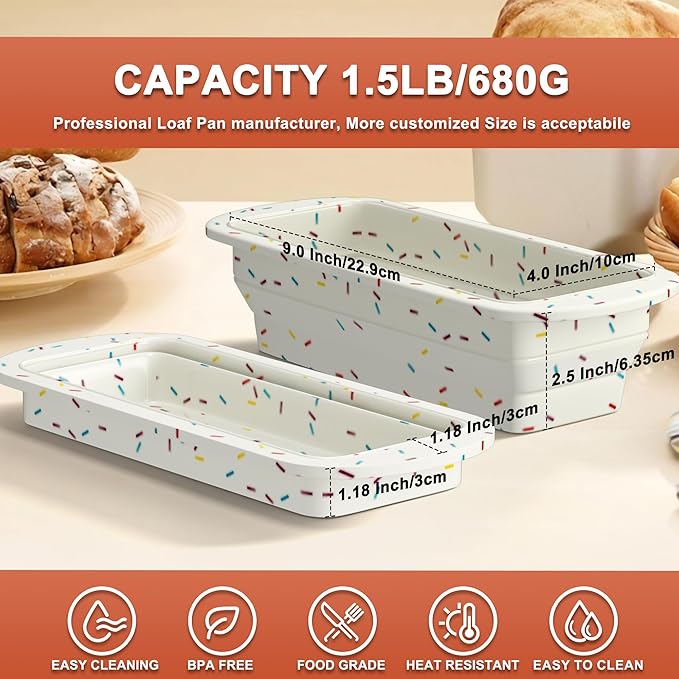Foldable Silicone Loaf Pan, Non-Stick Bread Pan, Sturdy Cake Tin for Baking, Easy Release Loaf Pan, Great for Cakes, Brownies, Dishwasher Safe (9"x4"x2.5", Off-white, 1 Piece)