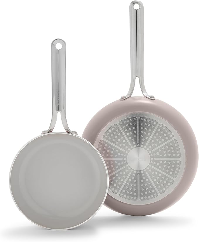 GreenPan Nova 8” & 10” 2 Piece Frying Pan Skillet Set, Oprah’s Favorite Things 2024, Induction Suitable PFAS-Free Nontoxic Ceramic Nonstick, Dishwasher & Oven Safe, Quick Even Heating, Clay
