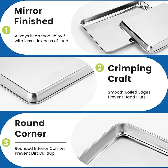 12 Pack Stainless Steel Baking Sheet Pans, 9" L × 7" W × 1" H Cookie Sheets for Toaster Oven, Rust-Resistant, Dishwasher Safe