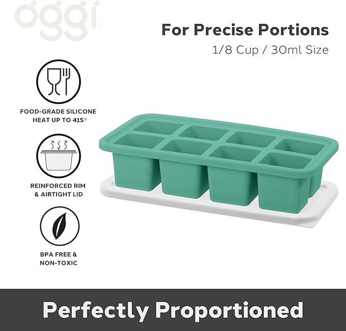 OGGI Prep & Portion Silicone Freezer Trays with Lid - Freezer Molds for Food, Ice Cube Tray, Food Prep Containers, Freezer Storage Containers, for Soup, Smoothie Cubes, Broth, Leftovers - 1/4 Cup