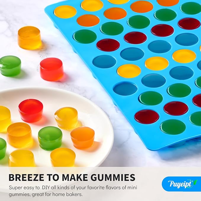4 PCS Silicone Gummy Candy Molds, 55 Cavities Non-Stick Round Molds for Small Hard Candies, Chocolates, Caramels, Jello, Fruit Snacks
