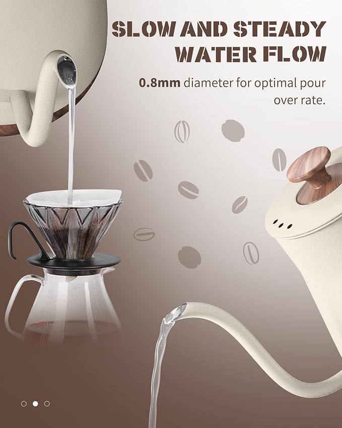 Gooseneck Electric Kettle, 1000W Electric Tea Kettle Stainless Steel, Pour Over kettle for Coffee, Wood-like Grain Finish Handle, Hot Water Kettle, Auto Shut Off, 0.8L, Beige