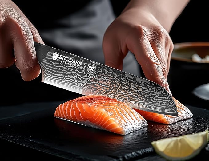 BRODARK Damascus Knife Set 3 PCS: Sharp Damascus Kitchen Knife Set, Professional Japanese Chef Knives with Ergonomic Full-Tang ABS Handle for Home, Restaurant (Dark Horse Series)