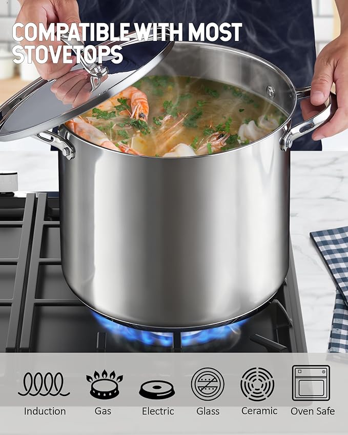 Cooks Standard 18/10 Stainless Steel Stockpot 16-Quart, Classic Deep Cooking Pot Canning Cookware with Stainless Steel Lid, Silver