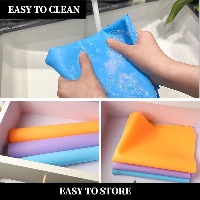 LEOBRO Silicone Mats, 3 PCS 15.7”x 11.7” Silicone Mats for Crafts, Resin Molds, Play Dough Mat for Resin, Clay, Craft Supplies, Orange & Purple & Blue