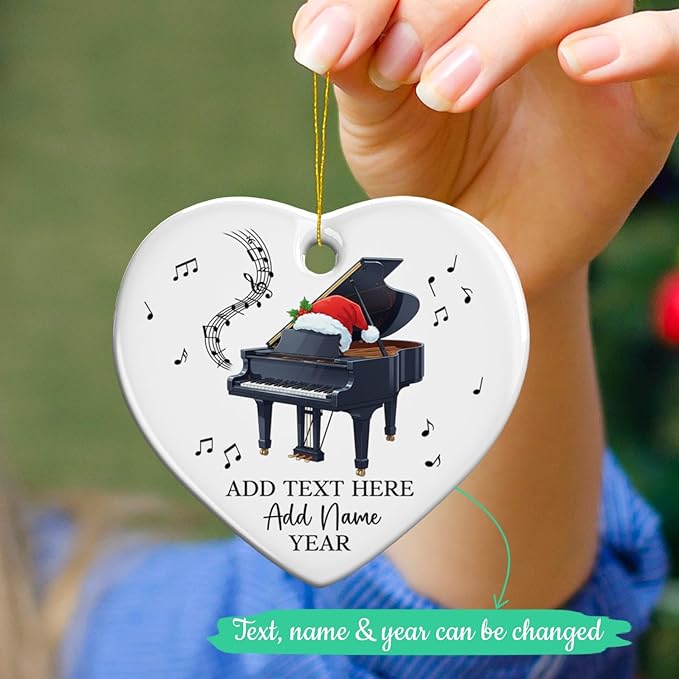 Customized Piano Christmas Ceramic Ornament, Personalized Text Name & Year Pianist Xmas Tree Ornament, Piano Lover Christmas Ornaments 2025, Musical Instrument Xmas Decor Gift for Son Daughter