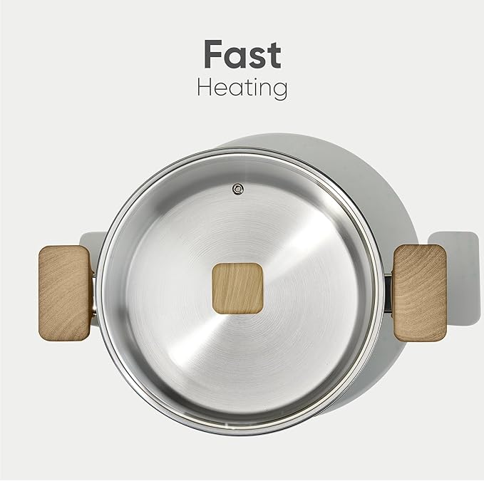 CAROTE Stainless Steel Stock Pot - 5.5 Quart Heavy Duty Induction Cooking Pot with Visible Lid for Pasta, Soup, Spaghetti, Bottom Big Stockpot, Deep Cookware for Canning, Boiling, Simmer
