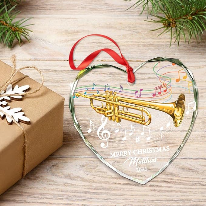 Awesome Trumpet Glass Ornament Gift for Xmas 2025, Customized Text Year Name Trumpet Lover Christmas Ornaments Gift for Women Men Friends Besties Coworker, Personalized Trumpets Player Glass Ornament