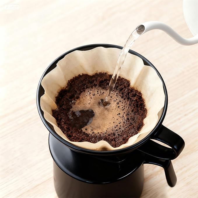Handmade Pour Over Ceramic Coffee Dripper - Authentic Brewing Experience for Camping, Office, and Home (Black)