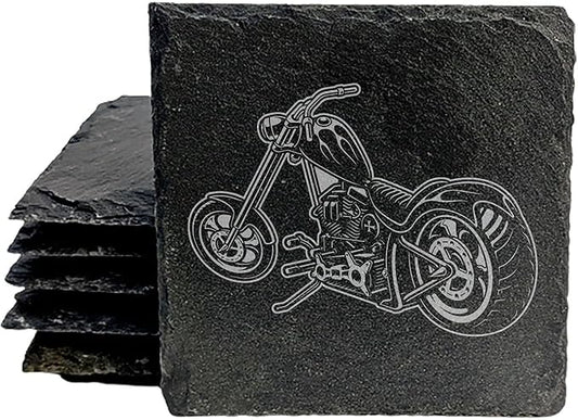 Level Up Your Man Cave: Rustic Chopper Coasters for The Motorcycle Enthusiast - Square Slate - Set of 5