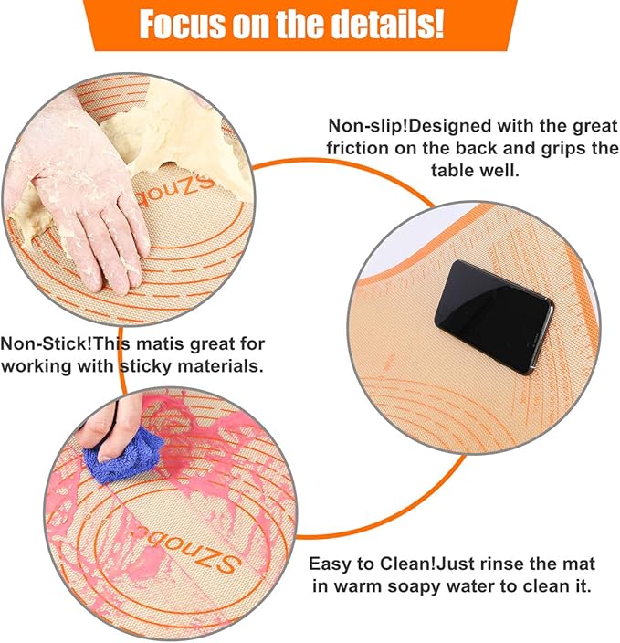 Non-slip Silicone Pastry Mat 36X24 inches Baking Mat with Measurement, Perfect for Dough, Pastry, Pie Crust, Fondant, Cookies, Bread, Pasta, Pizza, Food Grade Kitchen Counter Mats