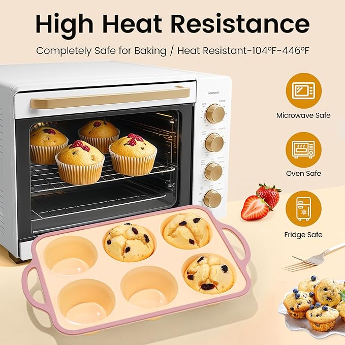 Silicone Jumbo Muffin Pan with Metal Frame, Non Stick Food Grade Silicone Large Muffin Pan, with Handles 6 Cup,BPA-Free and Dishwasher Safe, Jumbo Cupcake Pans - 2 Piece Yellow