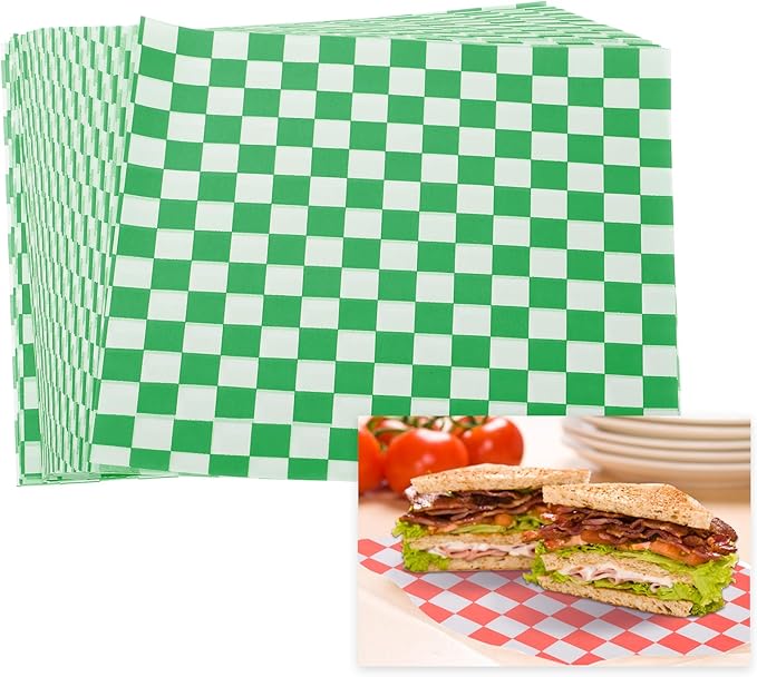 PATIKIL 7.1" x 7.1" Waxed Paper Sheets, 100Pcs Square Pattern Oil-absorbing Dry Food Wrapping Paper for Bakery Coffee Shop Home Baking Kitchen DIY, Green