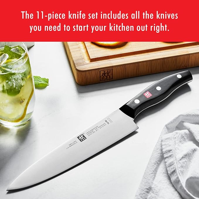 ZWILLING Twin Signature 11-Piece German Knife Set with Block, Razor-Sharp, Made in Company-Owned German Factory with Special Formula Steel perfected for almost 300 Years, Dishwasher Safe