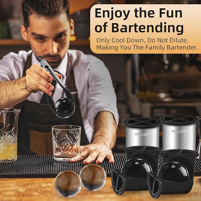 Clear Ice Cube Maker - 2.5" Ball - Stainless Steel Clear Ice Maker - Compact Design - for Whiskey, Cocktails, Bourbon - 8 PACK