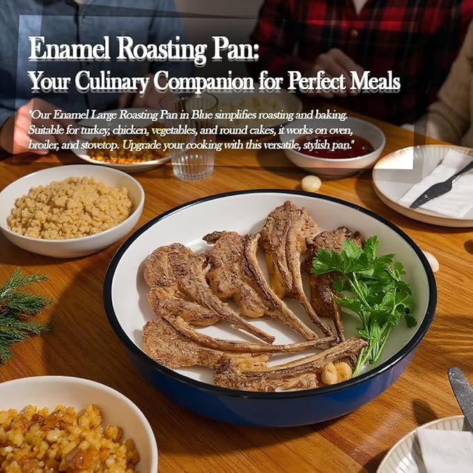 3-Pack Enamel Roasting & Baking Pan Set 10/12/14 Inch Round Deep Cake Pans for Turkey Pizza Casseroles Desserts Oven & Dishwasher Safe up to 932F Thanksgiving Holiday Gifts & Baking Dishes
