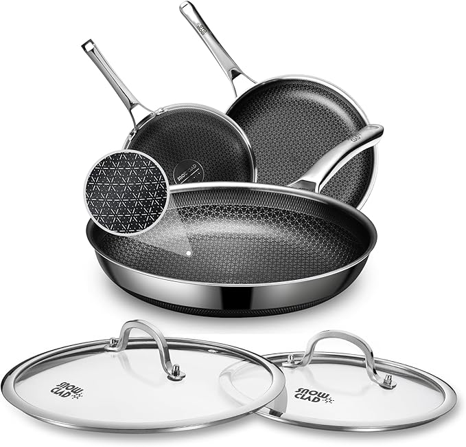 Hybrid Pans Set Nonstick with 2Lid, 8&10&12 Inch Nonstick Frying Pans Set, Dishwasher Induction Oven Broiler Safe Stainless Steel Skillet, PFOA Free Kitchen set