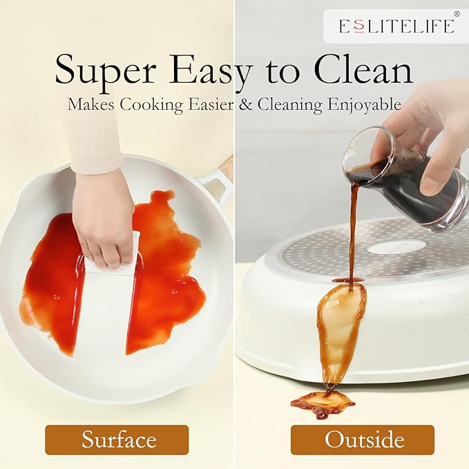 ESLITE LIFE Nonstick Ceramic Frying Pan Skillet with Lid, Non-Toxic Egg Omelette Kitchen Cooking Pans Compatible with All Stovetops (Gas, Electric & Induction), PTFE & PFOA Free (White, 11" w/Lid)