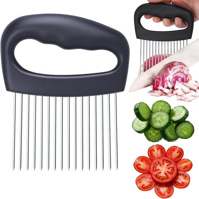 Extra-Large Onion Holder for Slicing, Onion Chopper Vegetable Cutter, Extra-Large Tomato Slicer with 16 Long Needles, Veggie Chopper for Potato, Meat Tenderizer Tool, Food Slicer Kitchen Gadget
