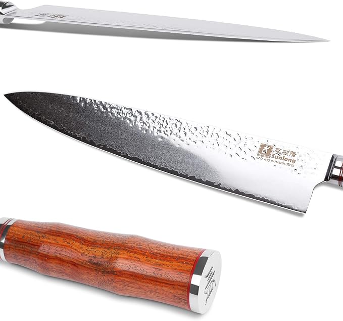 SUNLONG Chef's Knives 12 inch Pro Gyuto Japanese Hammered Damascus Natural Bloodwood Hand