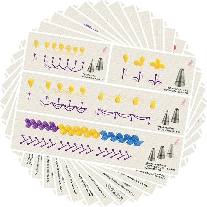 Piping Practice Board Guide Paper Sheets 250+ Icing Practice Sheets Set Cake Decorating Tips Techniques Tutorial (250+ Pattern/Waterproof)