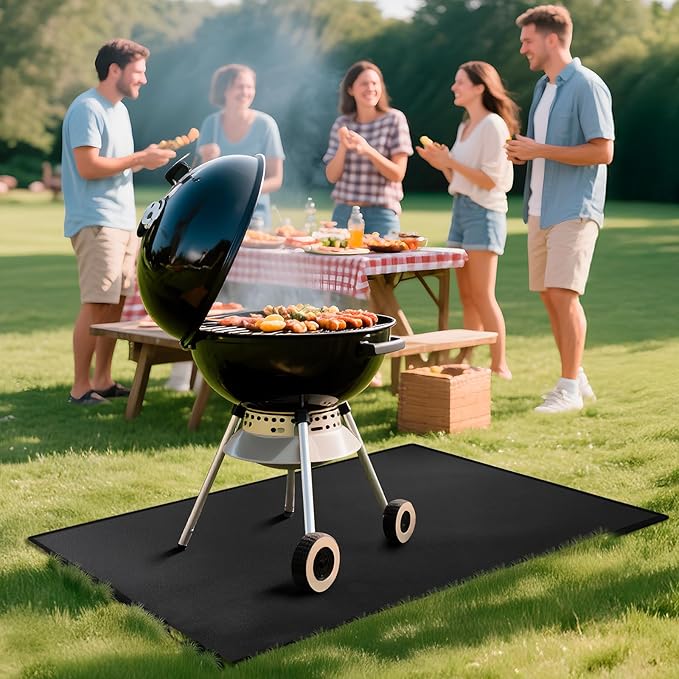 60x40 inch Large Under Grill Mats for Outdoor Grill, Double-Thickened Fireproof Patio Deck Protector Mat, Oil-Proof Waterproof BBQ Mat for Under Grill, Grill Floor Pads Fireplace/Fire Pit Mat