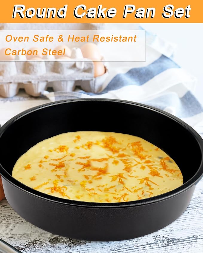8 Inch Round Cake Pan Set of 3, Non-stick Carbon Steel Baking Pans with 100 Pcs Pre-Cut Parchment Paper, Durable Layer Cake Pans for Birthday/Christmas, Dishwasher Safe