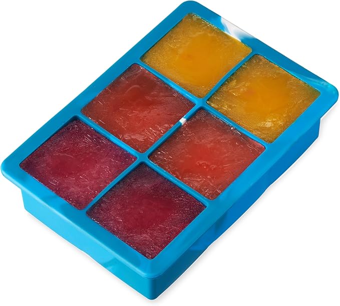 Host Ice Cube Tray with Lid, Makes 6 Large 2" Cubes, Durable Silicone Trays, Perfect for Cocktails, Beverages, Mocktails, Iced Coffee, Tea, Infused Water, Kitchen Essentials, Set of 1, Blue Marble