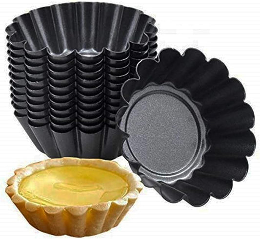 12 Packs Egg Tart Mold, Bigger Size 3 x 0.9inch, Non-Stick Pan Carbon Steel Cake Molds, Mini Pie Mould, Muffin Cupcake Pudding Baking Cup Maker - for Pies, Chinese Egg Tart, Cakes