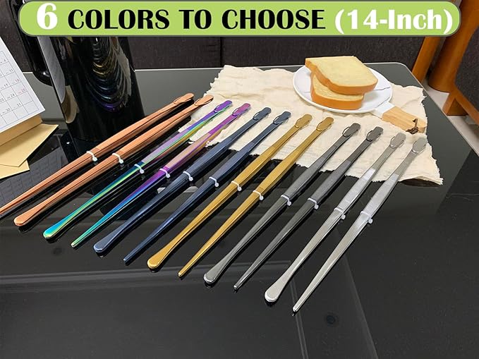 JETKONG 2 Pcs 14-Inch Cooking Tweezers Extra Long Stainless Steel Food Tweezers Kitchen Tweezer Tongs (Gold)
