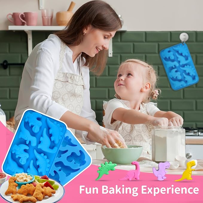 JOERSH 2Pcs Dinosaur Silicone Candy Molds Gummy Dinosaur Molds 8-Cavity Shaped with T-rex, Stegosaurus, Triceratops, Brontosaurus, Non-Stick for Chocolate, Cookie, Snacks, Cake Decorations