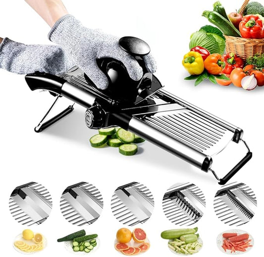 Mandoline Food Slicer, Adjustable Mandoline Slicer for Kitchen, Stainless Steel Mandolin Vegetable Chopper for Potato/Tomato/Onion, Vegetable Slicer Julienne Cutter with Cut-Resistant Gloves