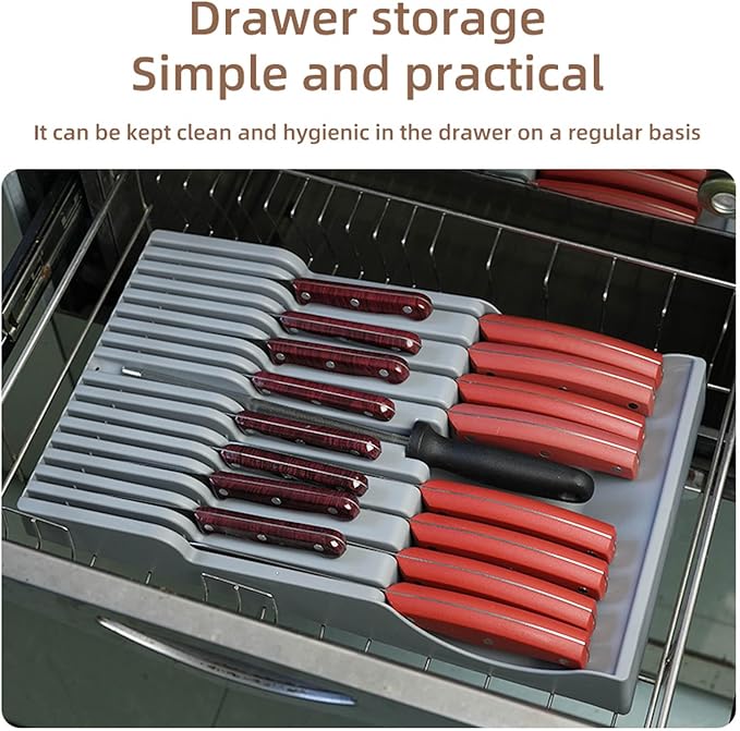 Drawer Knife Organizer,Kitchen Knife Drawer Organizer Insert Hold 16 Knives and 1 Sharpening Steel (Not Included) Large Chefs Knives Holder Storage Set for Kitchen Drawer Neat and Orderly