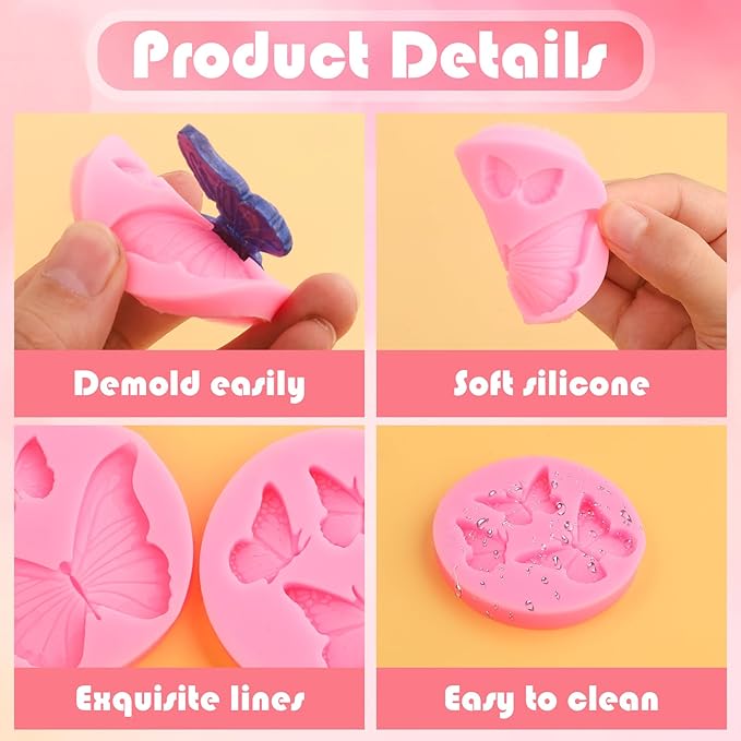 Butterfly Molds 4 Pcs Butterfly Chocolate Molds Mini Silicone Molds for Cake Decorating