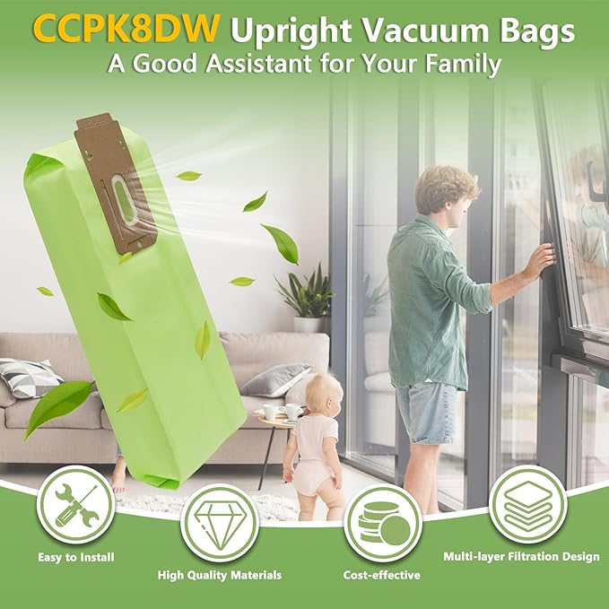 8 Pack Vacuum Bags Replacement for Oreck Type CC XL XL2 XL7 XL21 Upright Vacuum Cleaners, Fit for All Oreck XL Upright Vacuums, Replaces Part # CCPK8DW, CCPK8, AK1CC6A